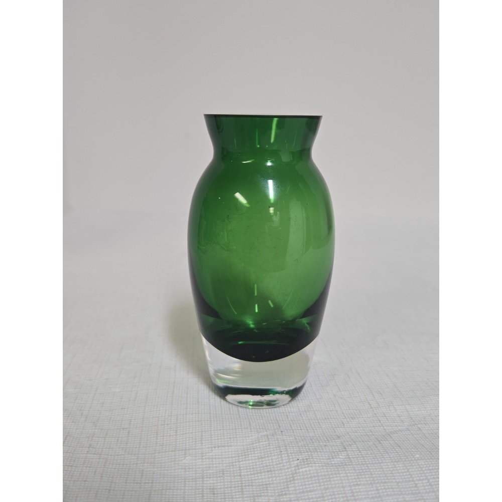Vintage LSA International Mouth Blown Vase From Poland Green & Clear 4" Unmarked